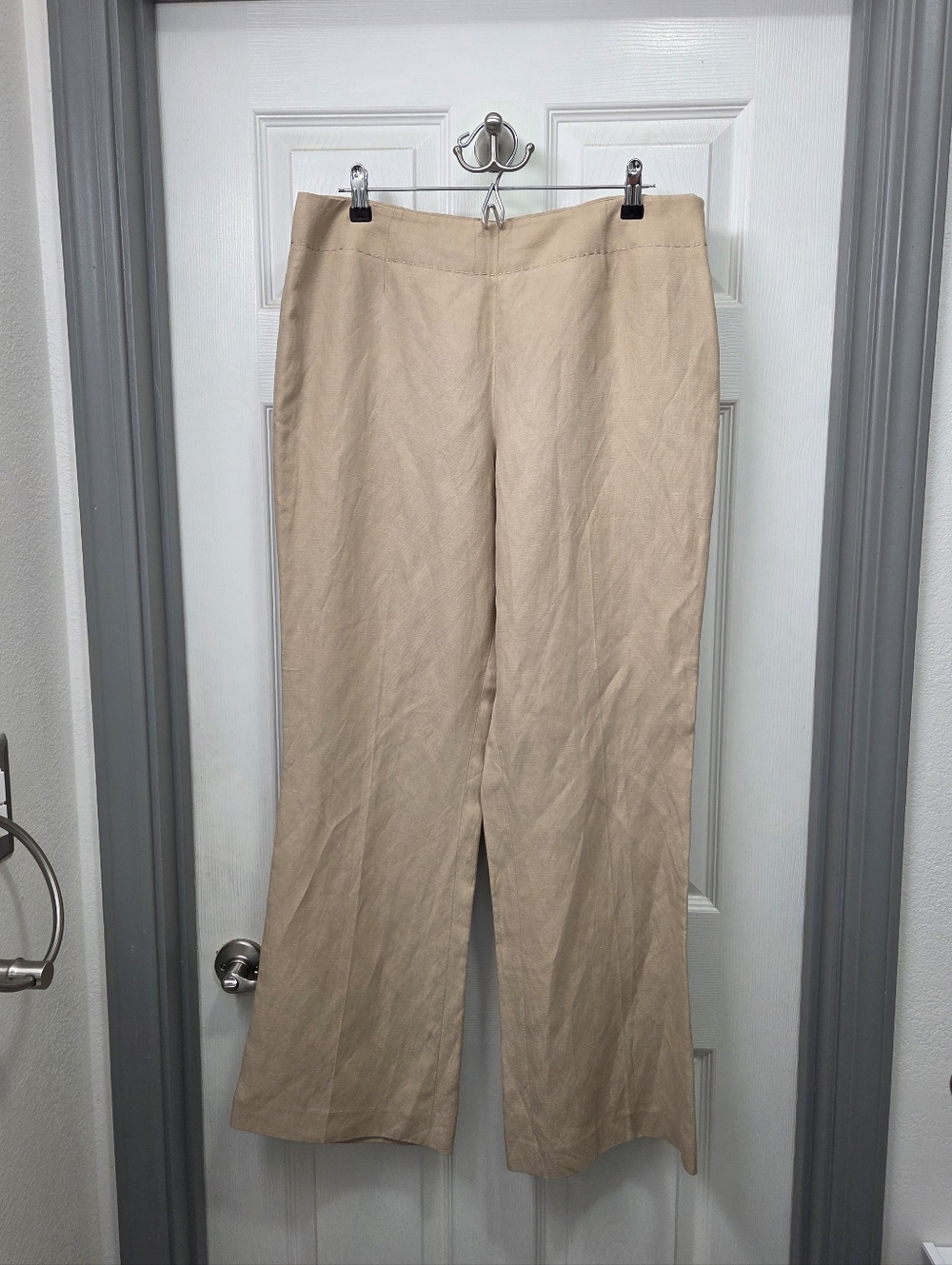 Talbots Beige Wide-Leg Stitched Waist Silk Linen Pants Resortwear Office Size 14